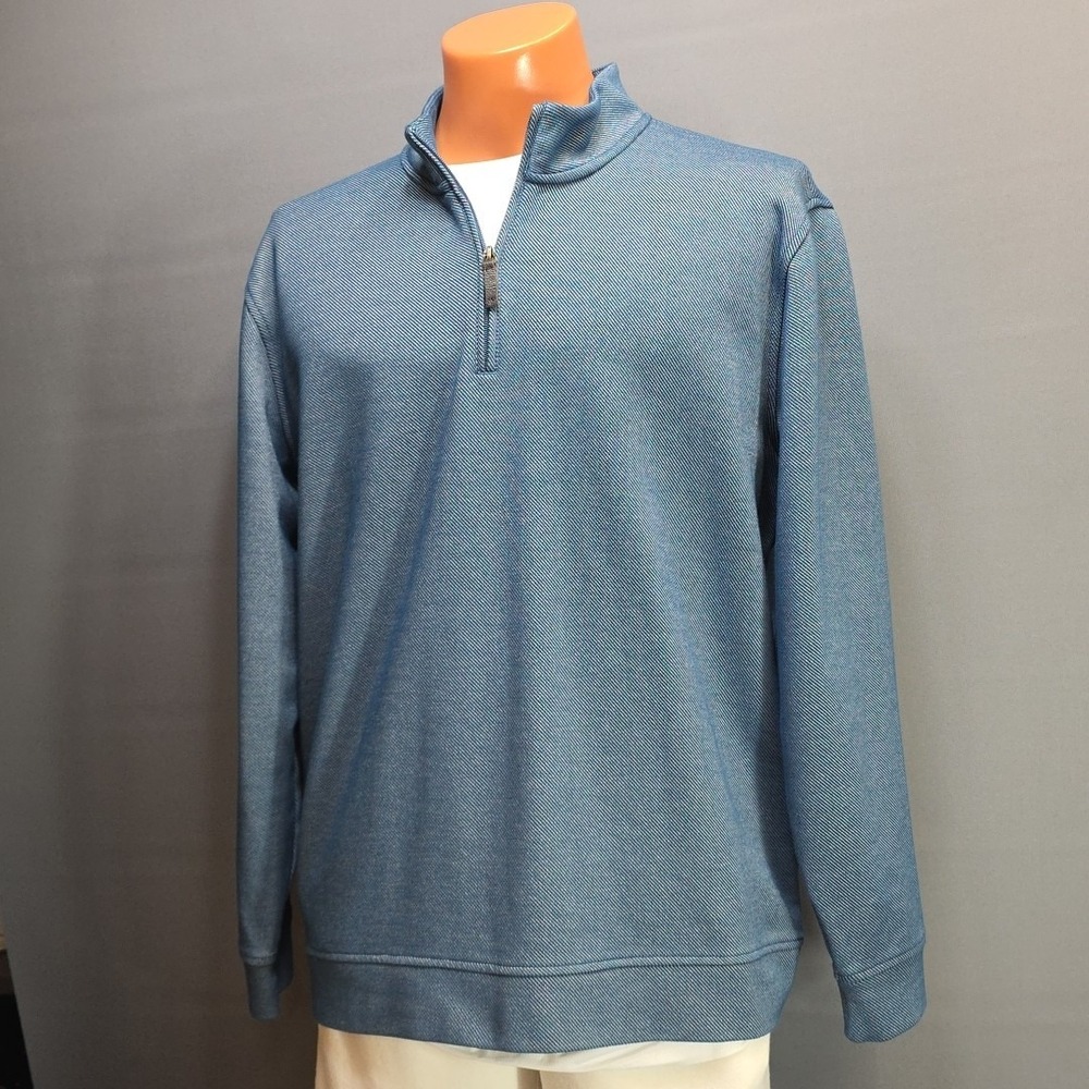 OXFORD Men's 1/4 Zip Size L Blue Light Striped‎